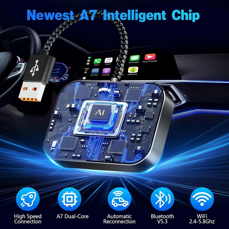 KPBOTL محول CarPlay اللاسلكي لجهاز iPhone، توصيل وتشغيل تحويل من CarPlay سلكي إلى لاسلكي، دون تأخير، محول Carplay اللاسلكي المصغر لجهاز iPhone iOS 10+ والسيارات من 2016 (إيبوني) - Image 3